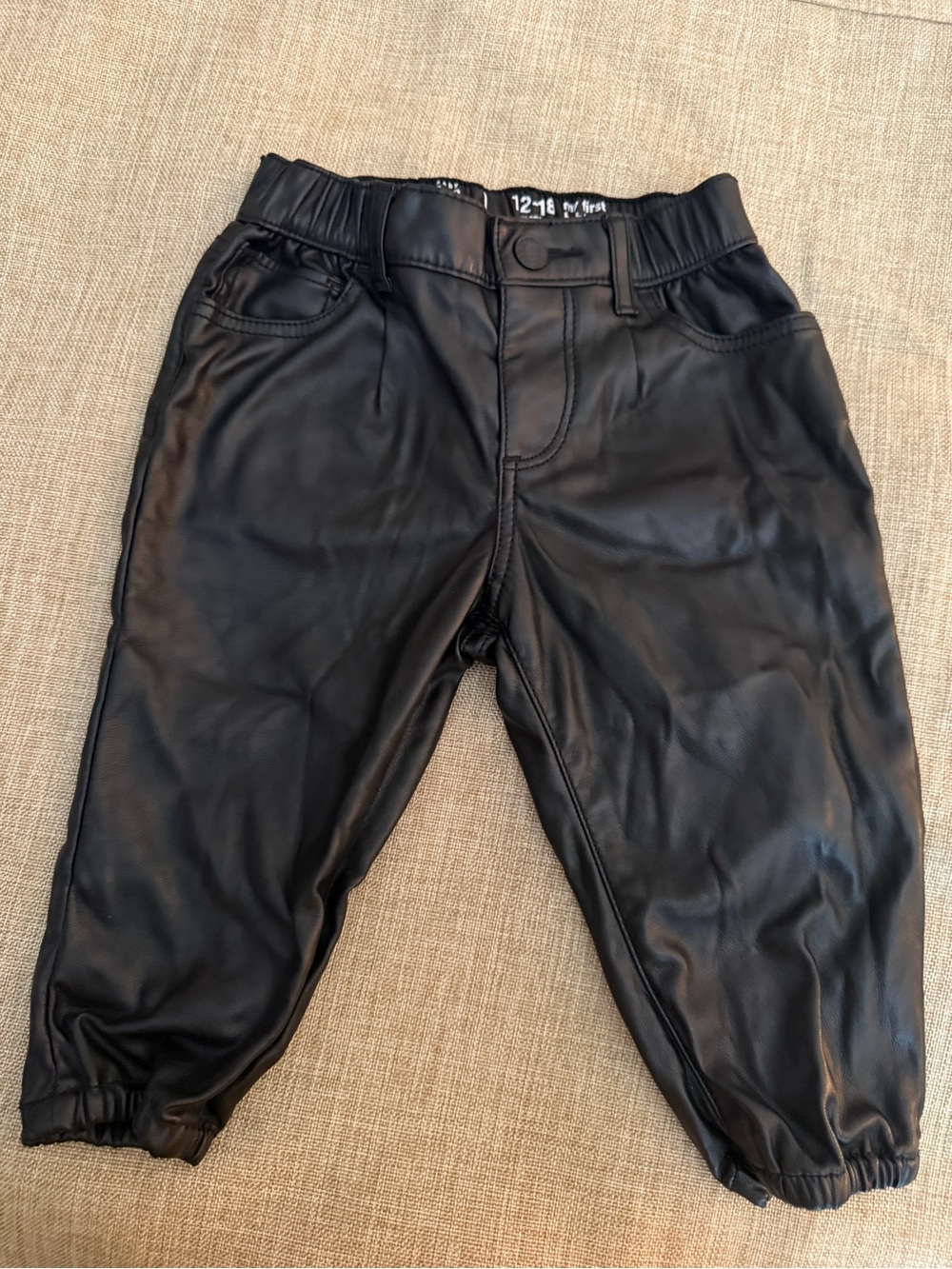 Kids Faux Leather Bubble Jean Pants - Black